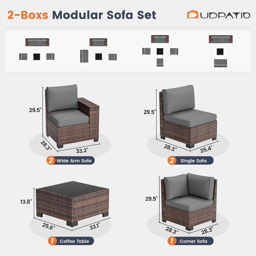 UDPATIO Outdoor Patio Furniture Set, Wicker Sectional Sofa, 8" Wide Armrest