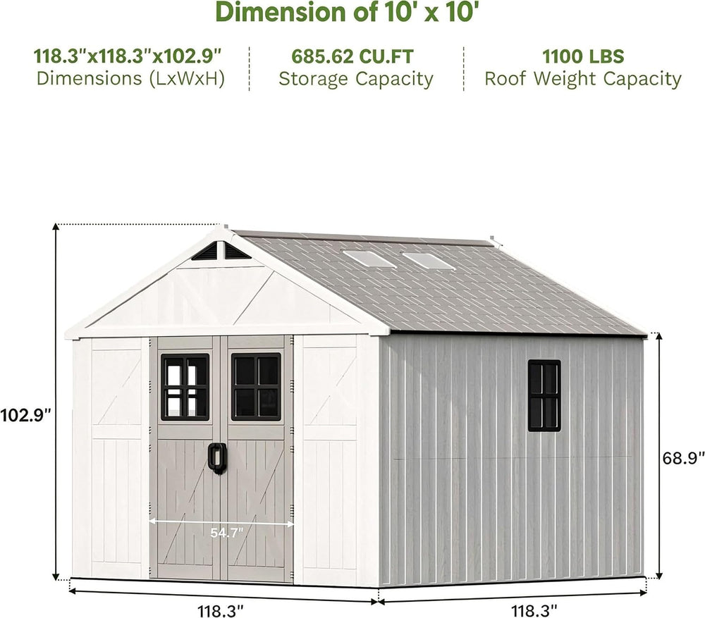 Patiowell 10x10 FT Resin Outdoor Storage Shed with Floor, Beige