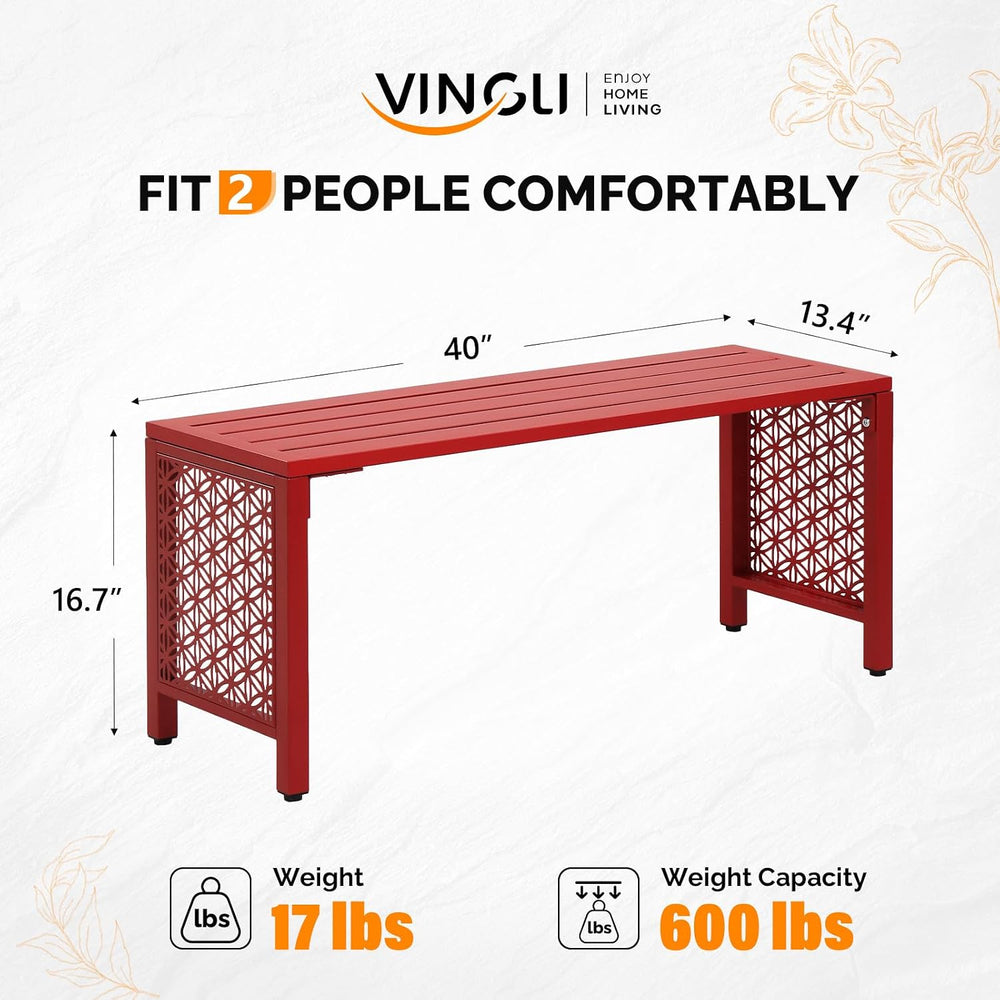 VINGLI 40in Outdoor Metal Bench, All-Weathe Backless Patio Bench with Slatted...