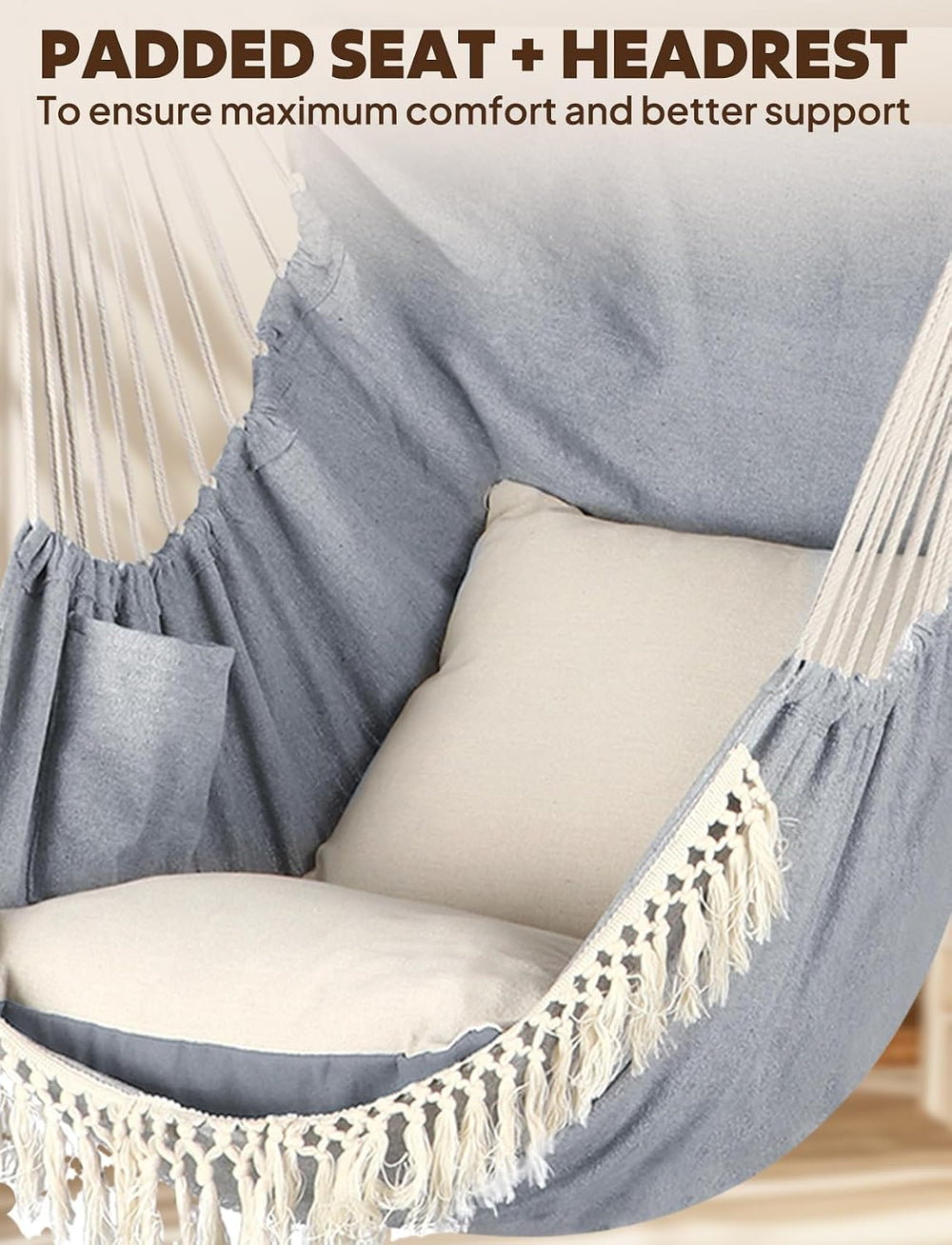 Chihee Hammock Chair with Strong Webbing Straps Hooks Suspension 2 Cushions