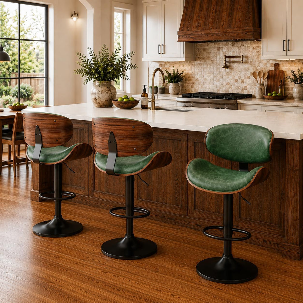 YaFiti Adjustable Bentwood Swivel Bar Stools Set of 2, Green