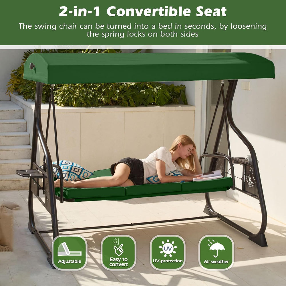 ZZW 3-Seat Patio Porch Swing 800LBS Outdoor Swing with Stand w/Canopy & A...