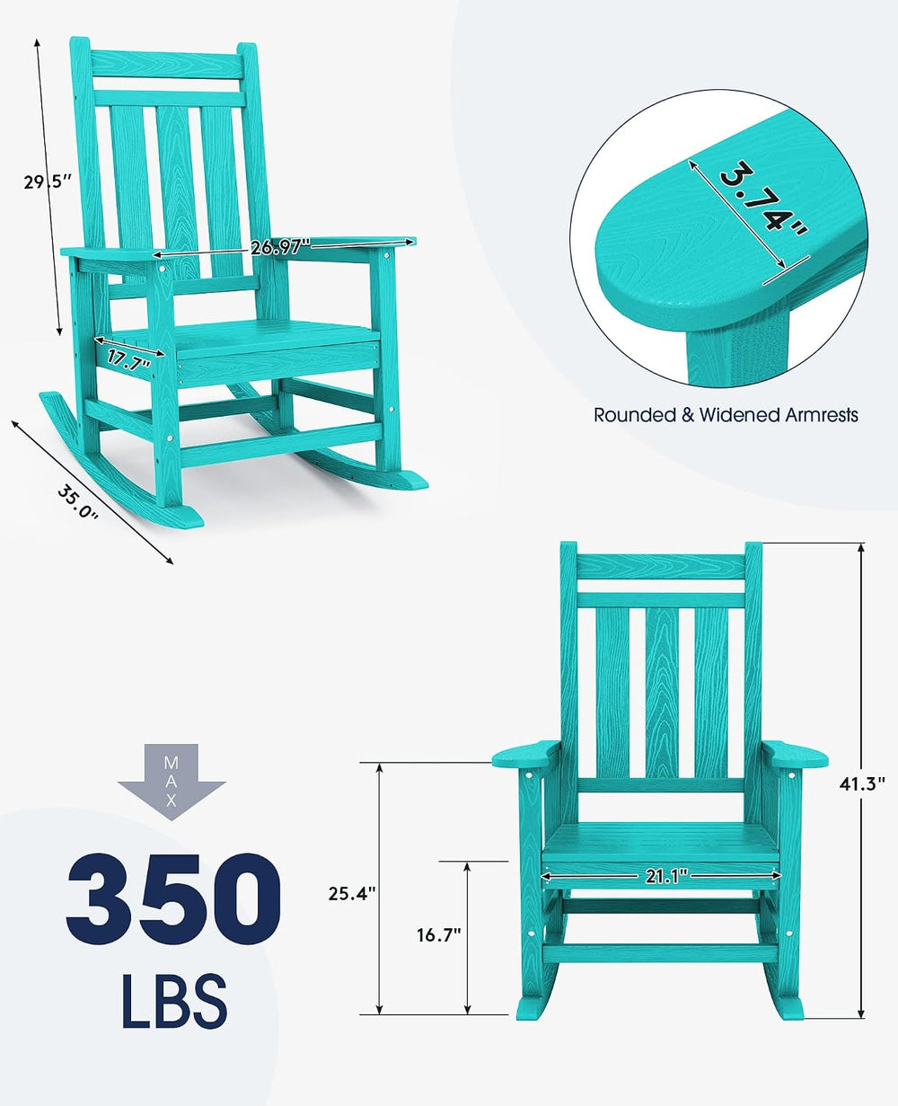 KINGYES Oversized Outdoor Rocking Chair, HDPE Patio Rockers, Aruba