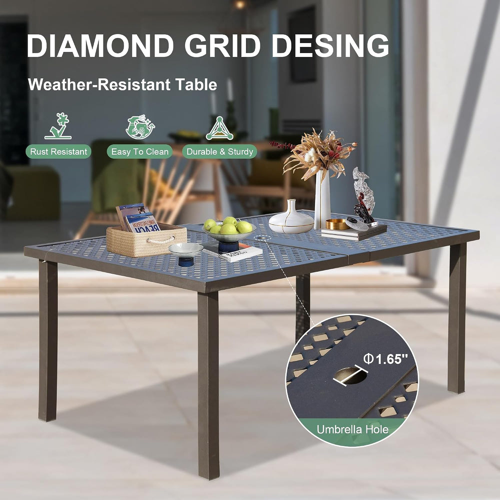 Domi Outdoor 7 pcs Patio Dining Set, Metal Dining Table, Swivel and Dining Ch...