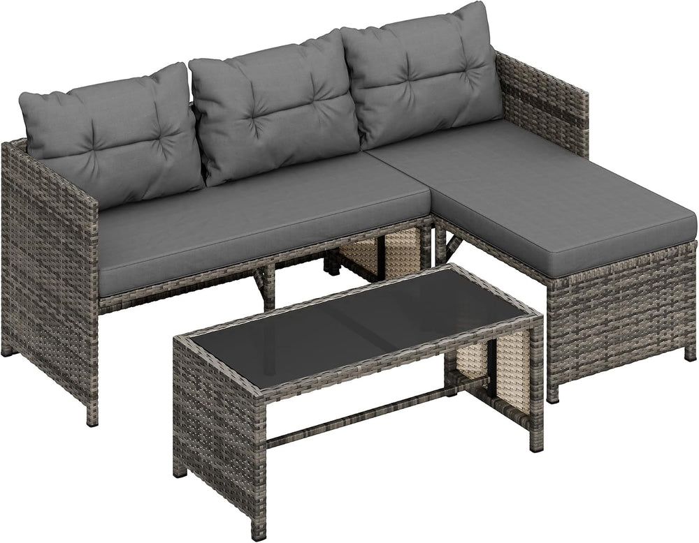 Shintenchi 3 Pieces Outdoor Patio Furniture Set, Wicker Patio Conversation Se...
