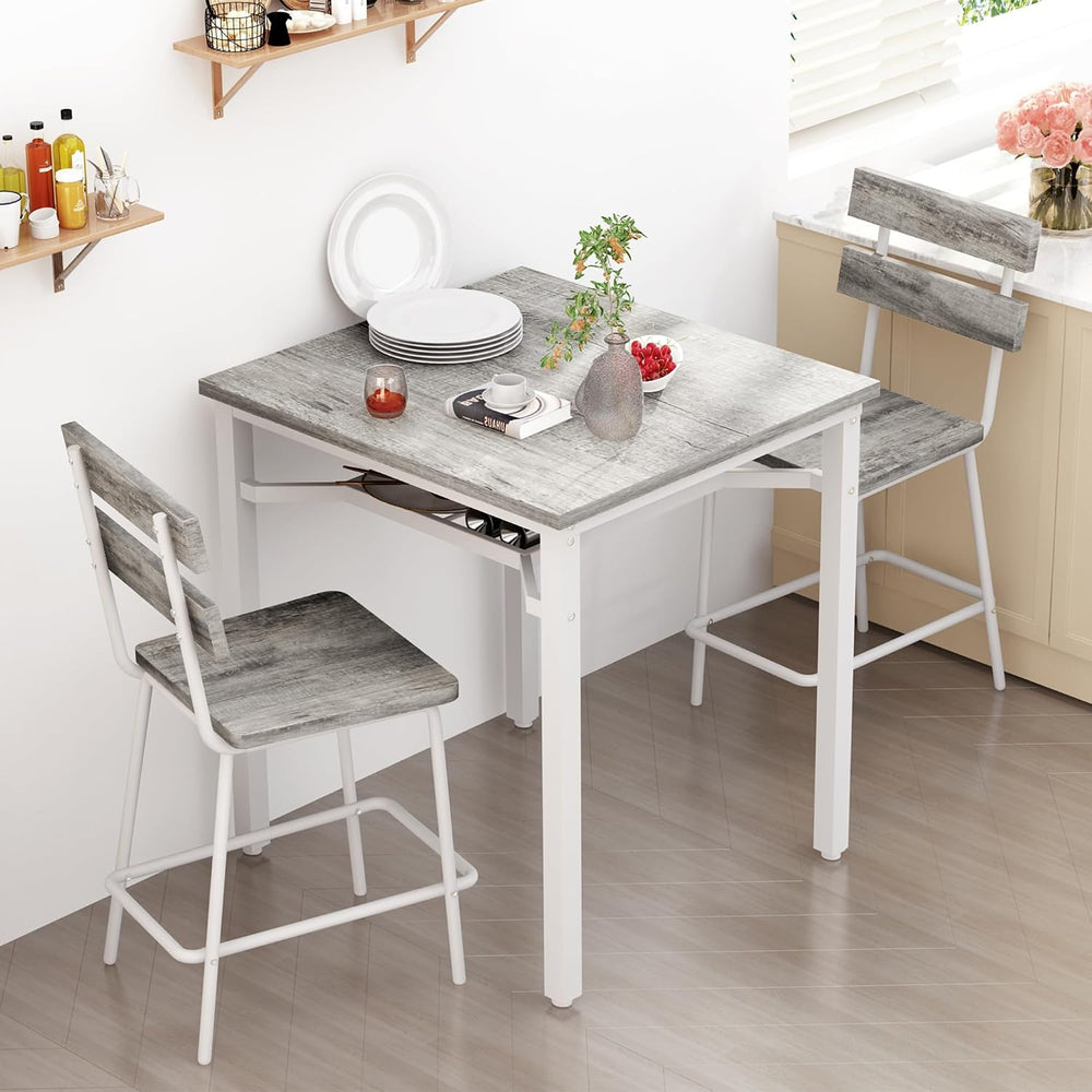 Hooseng 3 Piece Bar Table and Chairs Set, Counter Height Small Dining Table w...