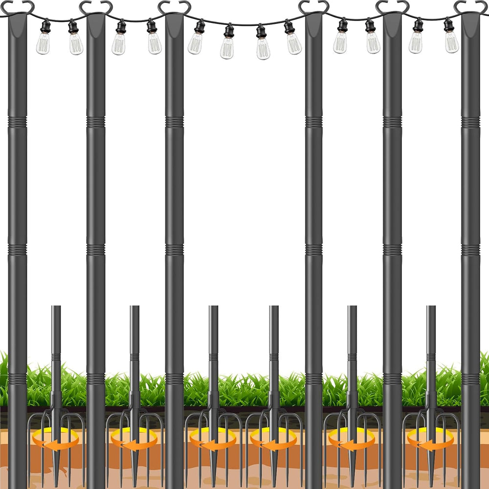 10Ft String Light Poles 6 Pack,Poles for Outdoor String Lights with Fork and ...