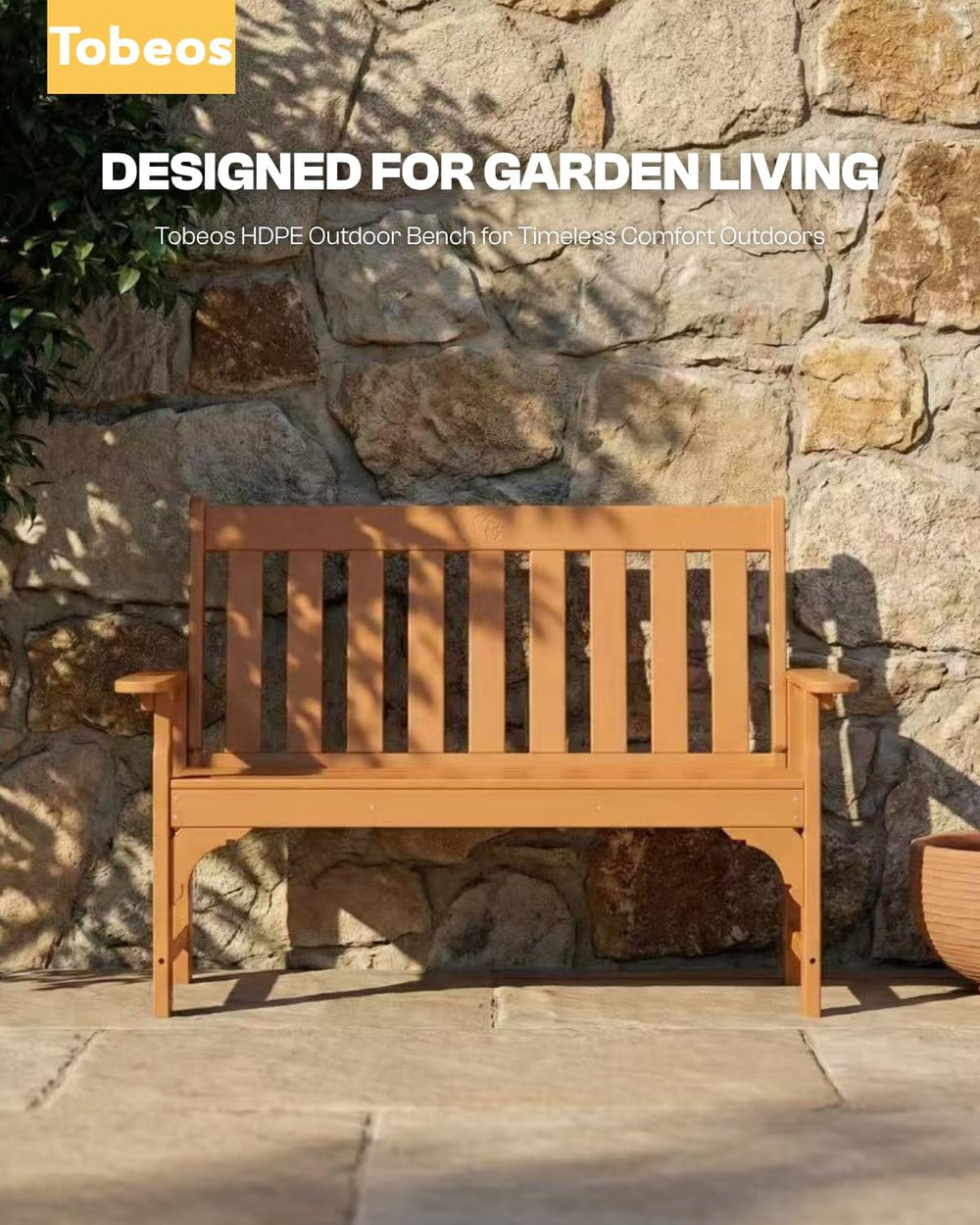 2-Person Outdoor Garden Bench, HDPE All-Weather Patio Bench with Backrest &am...