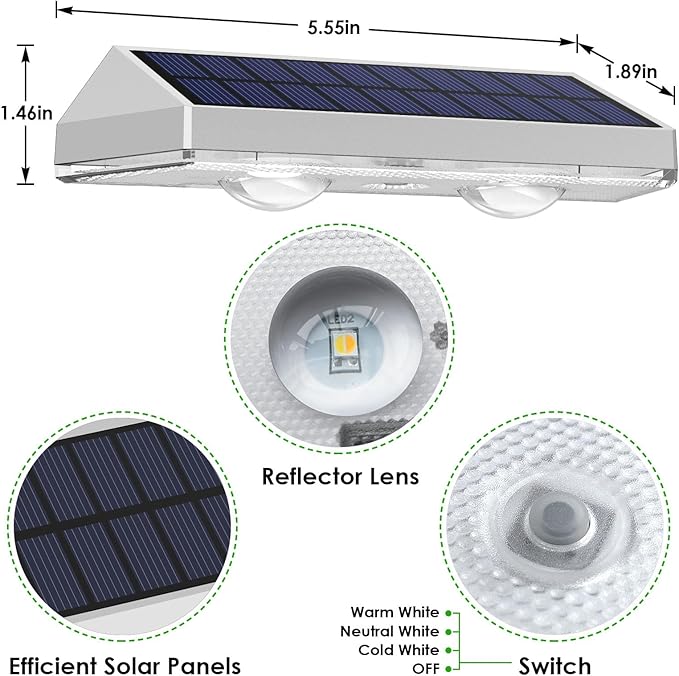 Solar Fence Lights Outdoor - 2700/4000/6000K 3 Modes, IP65 Waterproof Fence S...