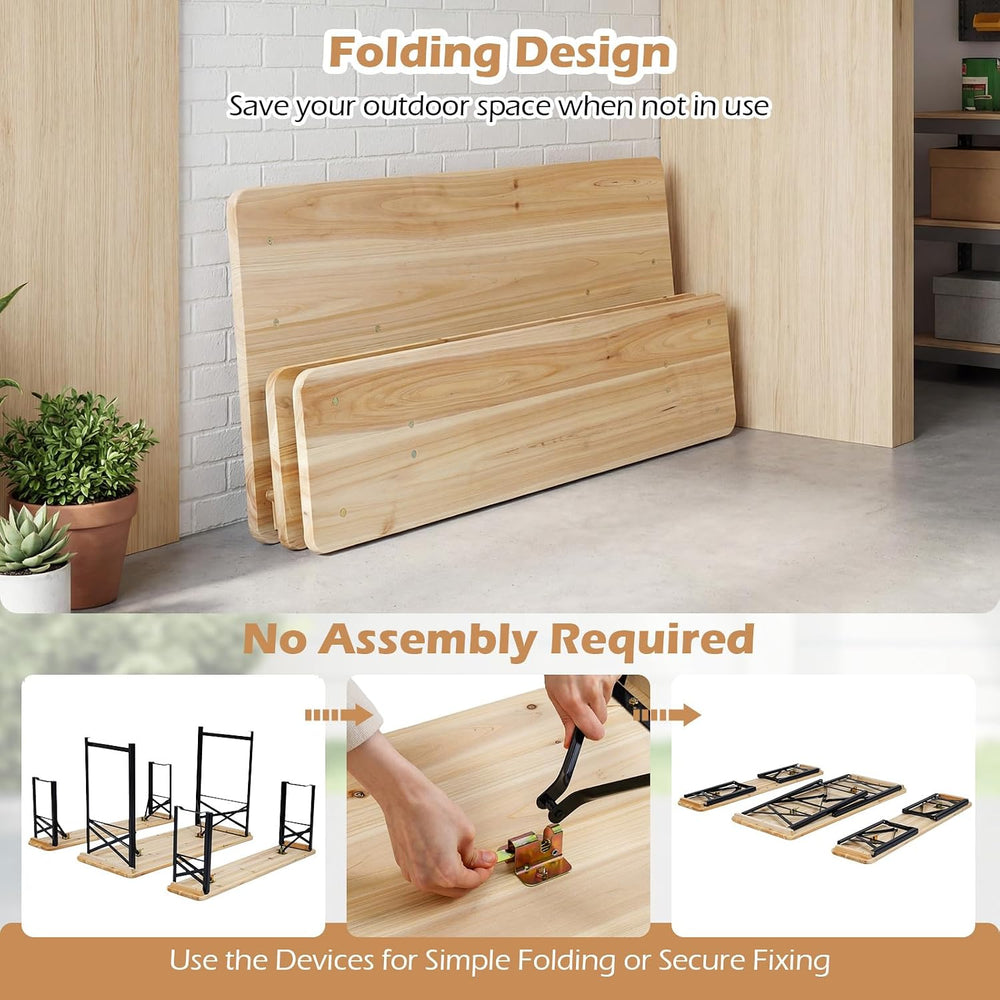 Tangkula 3 Piece Folding Picnic Table with 2 Benches, Foldable Wood Picnic Ta...