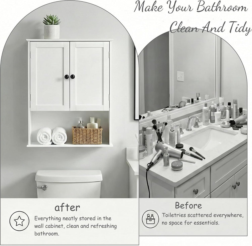 Bathroom Wall Cabinet, White 30" x 24" Wall Mounted Medicine Cabine...