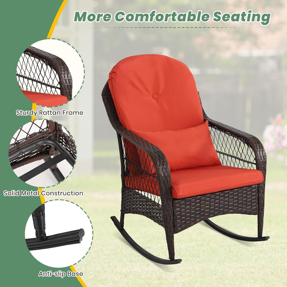 LVUYOYO Outdoor Wicker Rocking Chair, Patio Rattan Rocker Chair with Cushions...