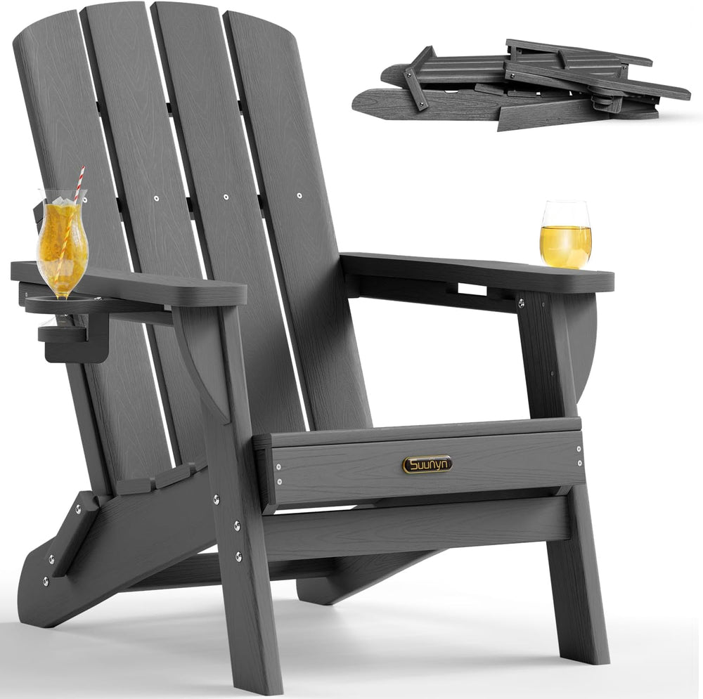 Folding Adirondack Chair, HDPE Adirondack Chairs with 2 Cup Holder, Plastic A...