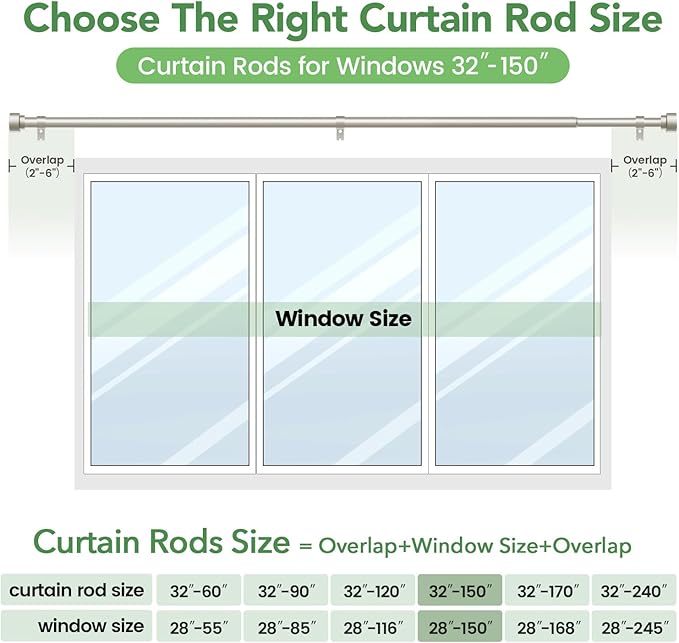 Curtain Rods for Windows 72 to 144, 1 Inch Adjustable Heavy Duty Long Window ...