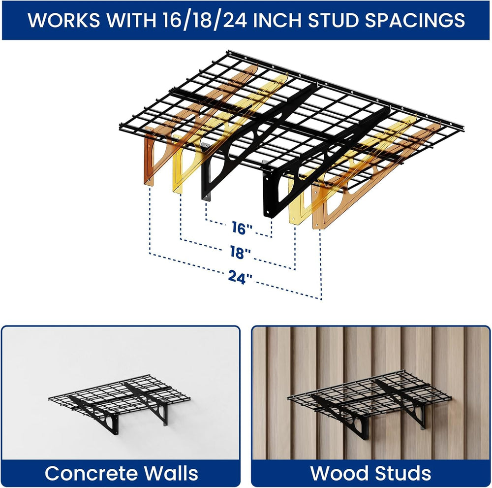 FLEXIMOUNTS 1-Pack 2x3ft Garage Shelving Wall-Mounted Storage Rack, Black
