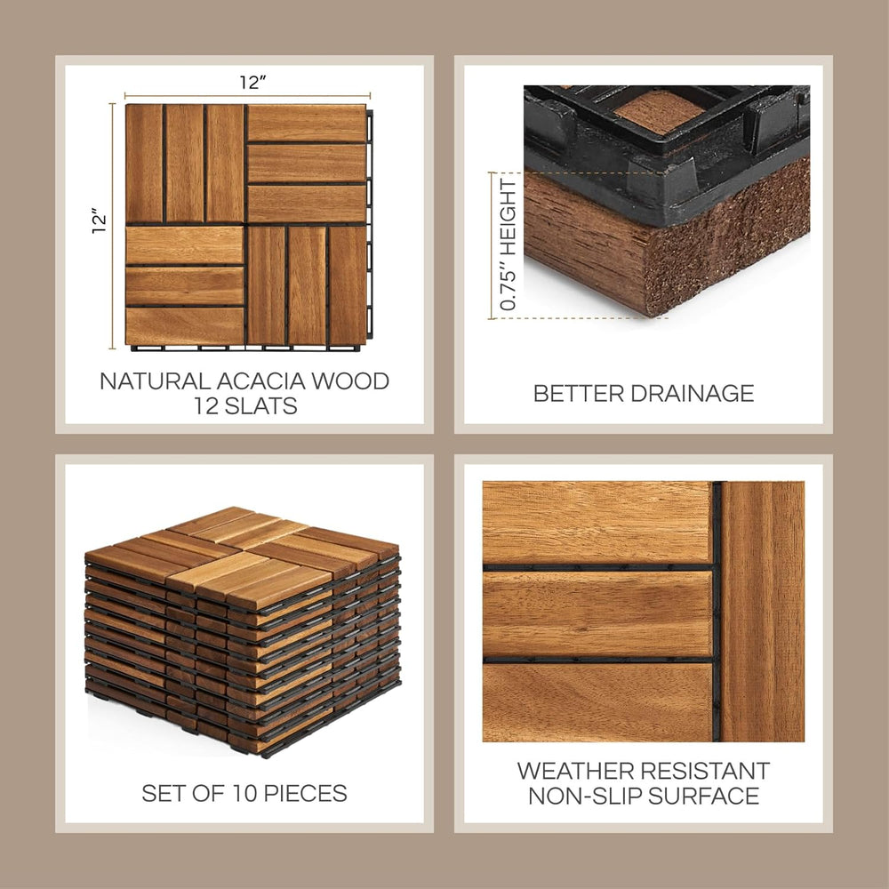 THYOI Premium Deck Tiles, 10 Pcs Patio Flooring - Golden Teak - Crossed