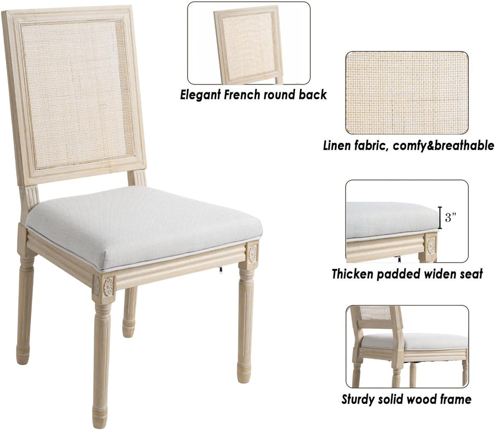 CIMOTA Farmhouse Dining Chairs Set of 4, French Rattan Dining Room Chairs wit...
