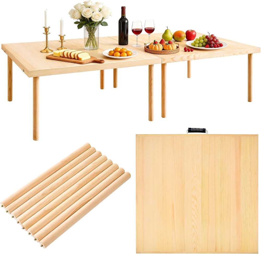 60” x 30” Boho Low Picnic Table, Foldable Solid Wood Picnic Table