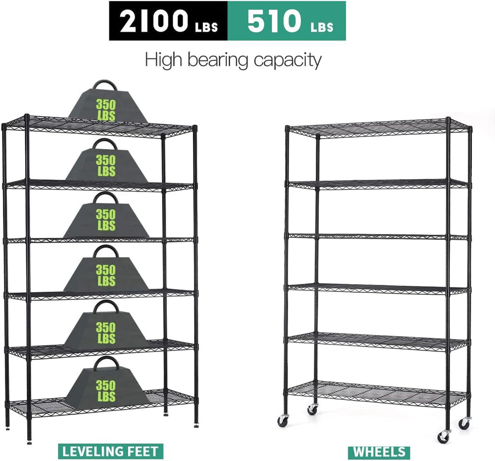 FDW Wire Shelving Unit with Wheels Steel 6 Tier Heavy Duty Layer Rack Storage...