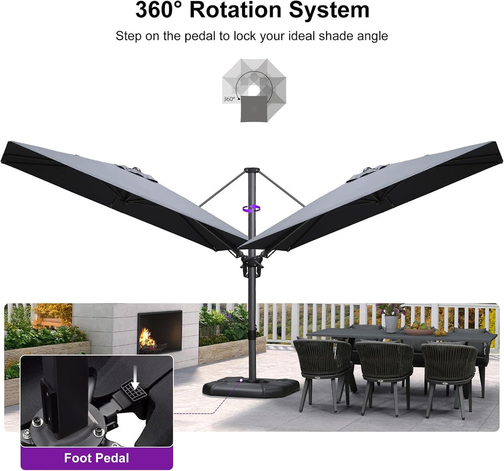 PURPLE LEAF Patio Cantilever Umbrell Left-right Tilting 10' X 6.5' Grey