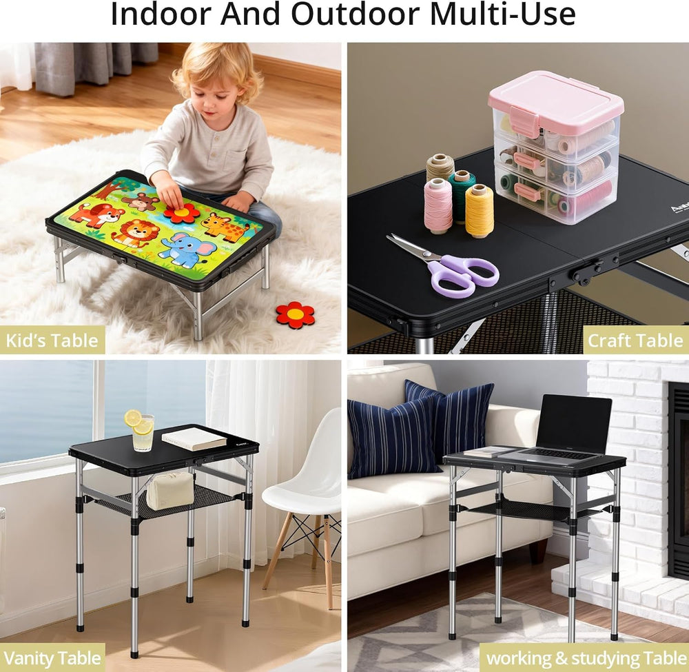 Anbte 2 ft Small Folding Table, 3 Adjustable Height for Camping, 23" X 1...