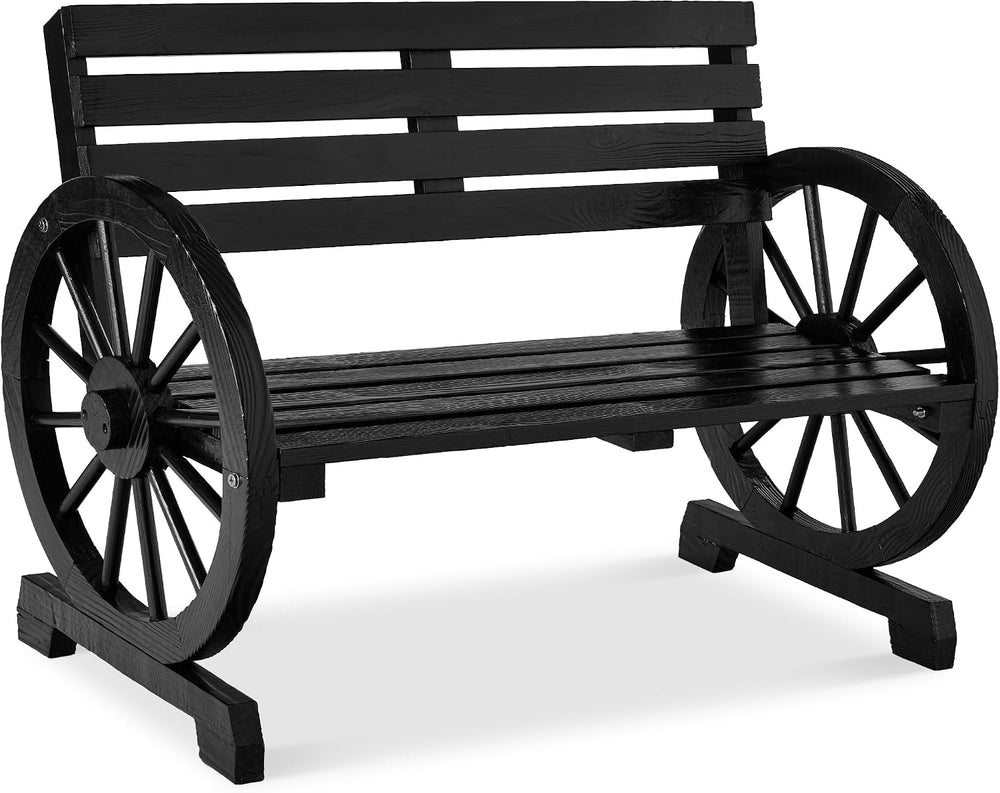 Best Choice Products 2-Person Wooden Wagon Wheel Bench for Backyard, Patio, P...