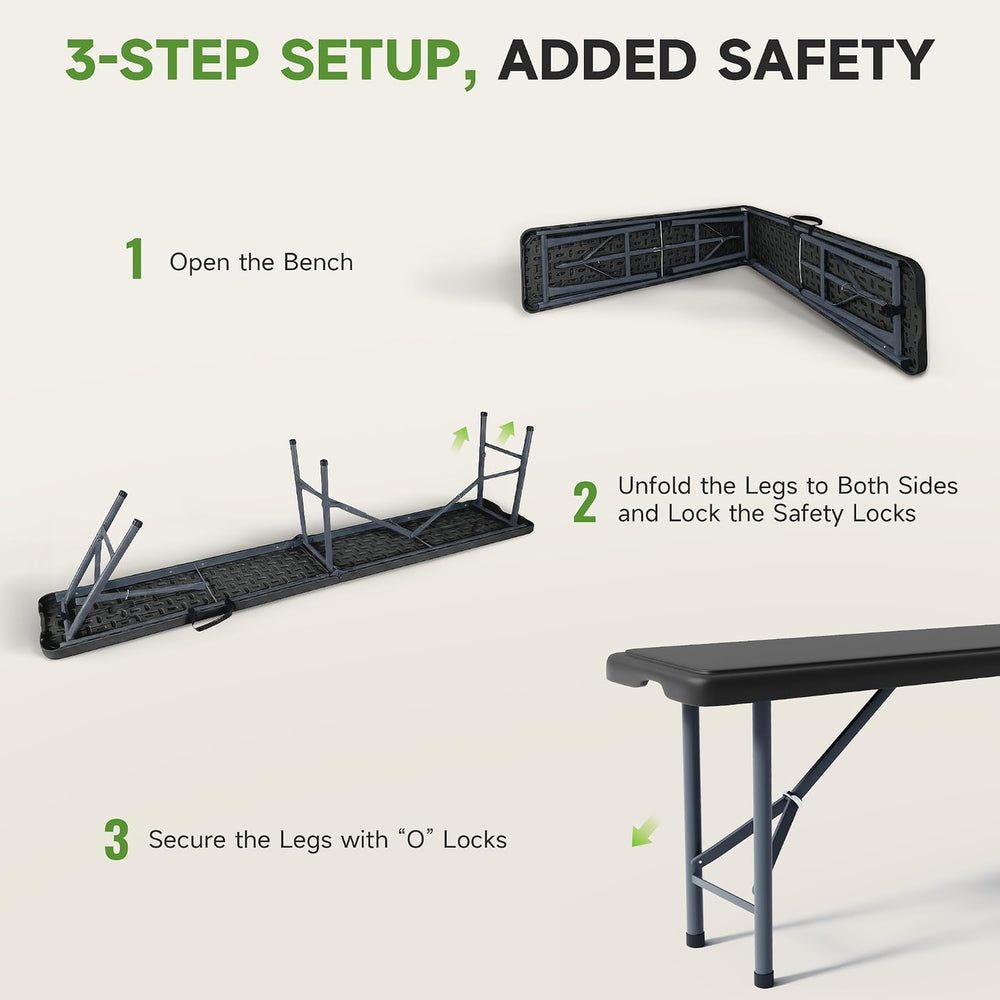 6FT Folding Bench - Heavy Duty 770lbs Capacity, Safety Locking Button & W...