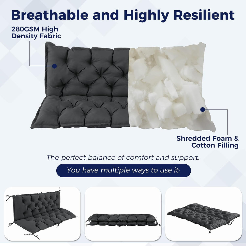 IASEAHK Porch Swing Cushions, 40×40×4 Inch, Waterproof, Dark Grey