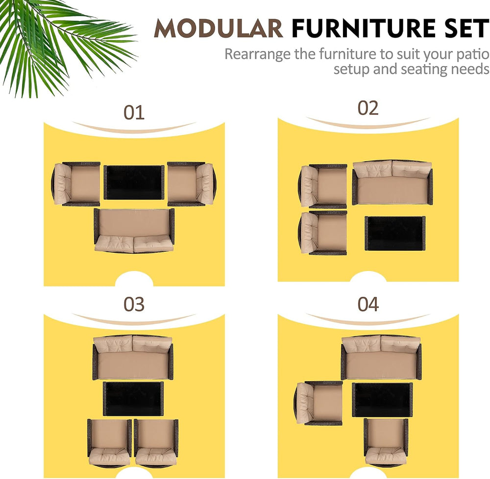 Shintenchi 4 Piece Patio Furniture Set, Outdoor Rattan Conversation Set with ...