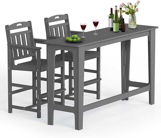Ciokea 3 Pcs Outdoor Bar Height Table Set, 60" Extra Long Rectangle High...
