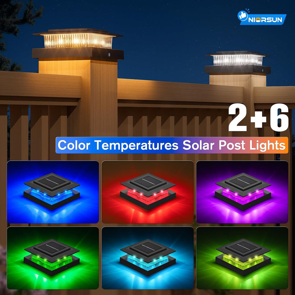 NIORSUN 4x4 Post Solar Lights Color Changing,Solar Post Light, 6 Pack Black
