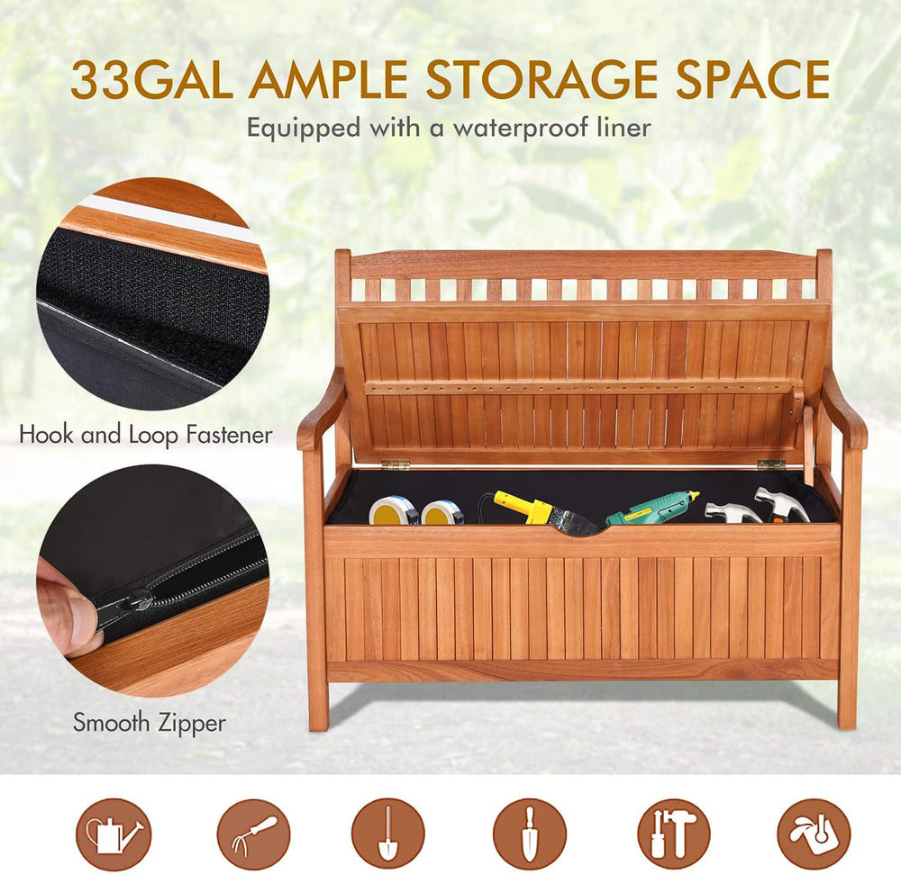 S AFSTAR Outdoor Patio Bench with Storage Box, 33 Gallon Storage Bench Deck B...