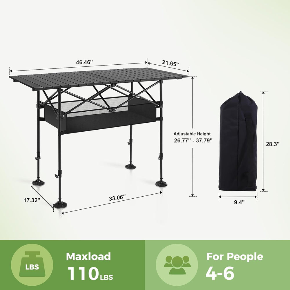 LET'S CAMP Folding Camping Table, Aluminum Roll-up Picnic Backpacking Table