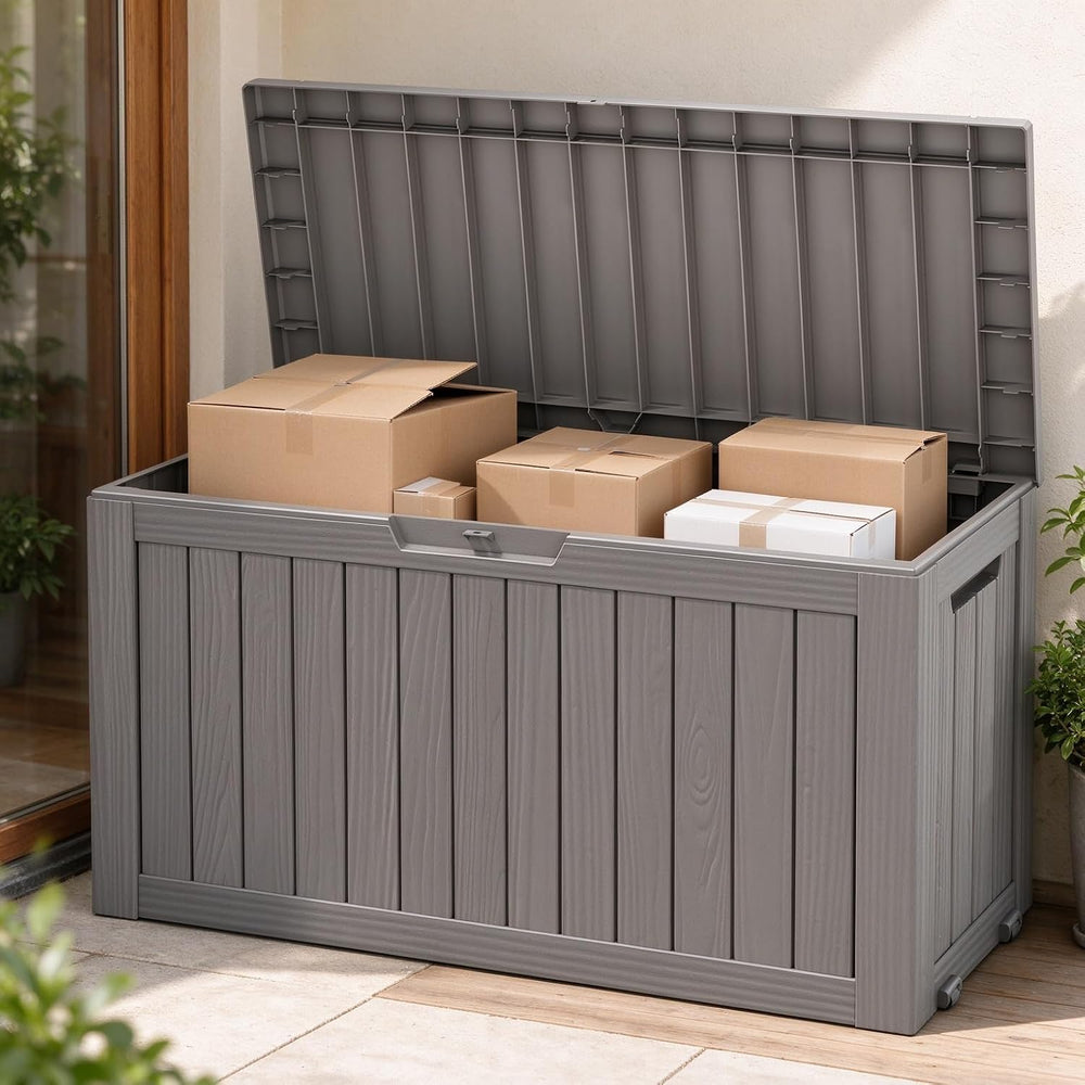 Fancyango 85 Gallon Large Outdoor Storage Deck Box Waterproof, Grey