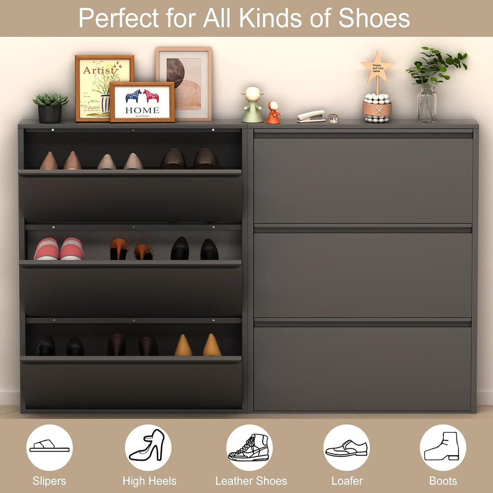LUCYPAL Slim Shoe Cabinet,Metal Shoe Storage Cabinet for Entryway with 3 Flip...