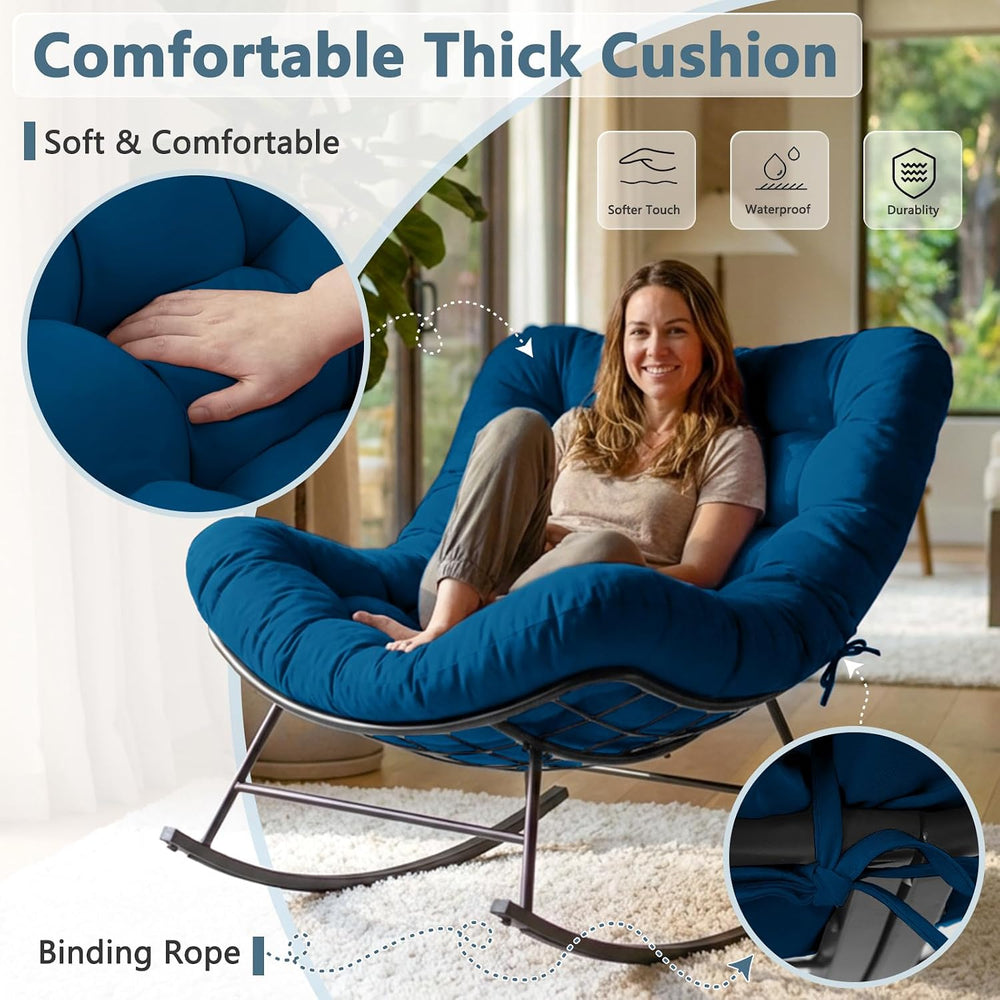 Cushioned Papasan Rocking Chair for Outdoor Indoor, Oversized Outdoor Rocking...