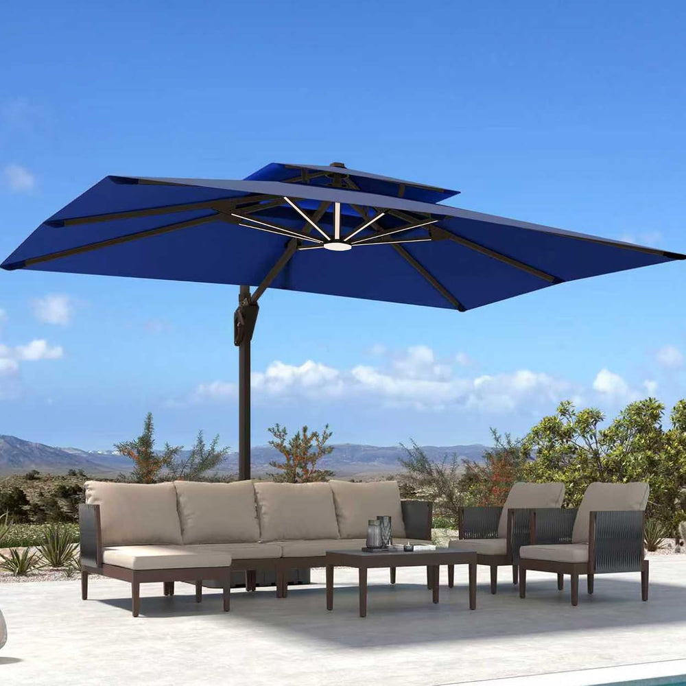 Deconk 10' X 13' Patio Cantilever Outdoor Umbrella with Base and LED ...