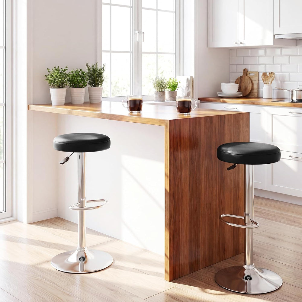 COSTWAY Height Adjustable Swivel Backless Round Bar Stools Set of 4, Black