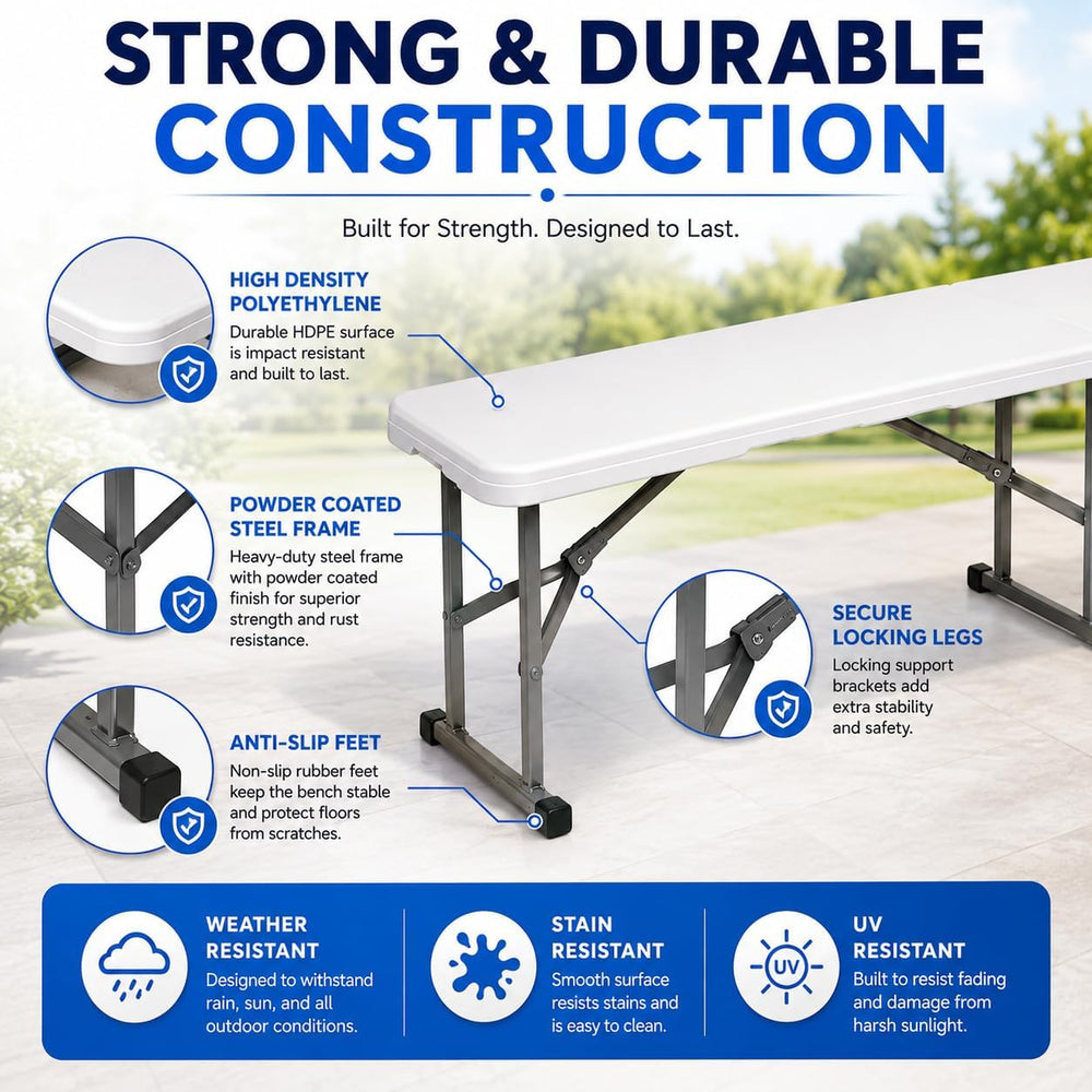 Plastic Folding Bench - Portable Bench Used for Indoor, Outdoor, Picnic, Part...