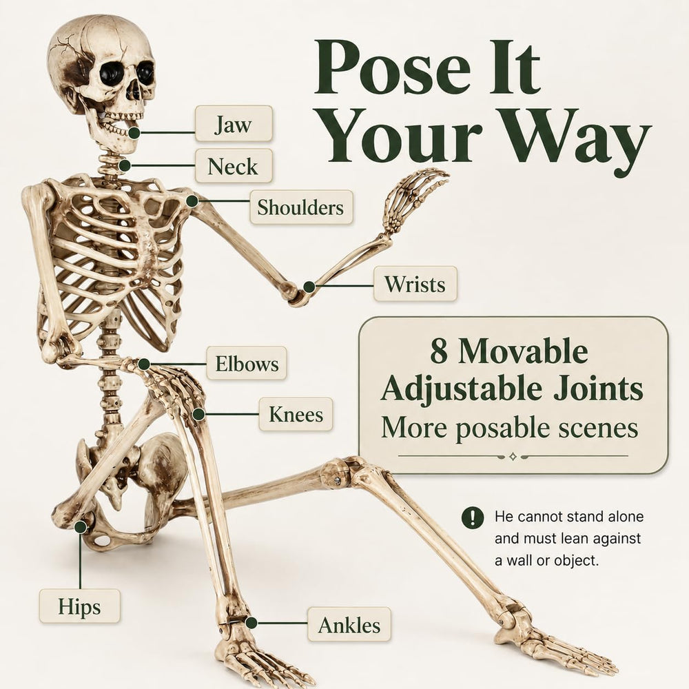 Aimeiar 5.4 Ft Halloween Skeleton Life Size, Posable Skeletons Decor, Full Bo...