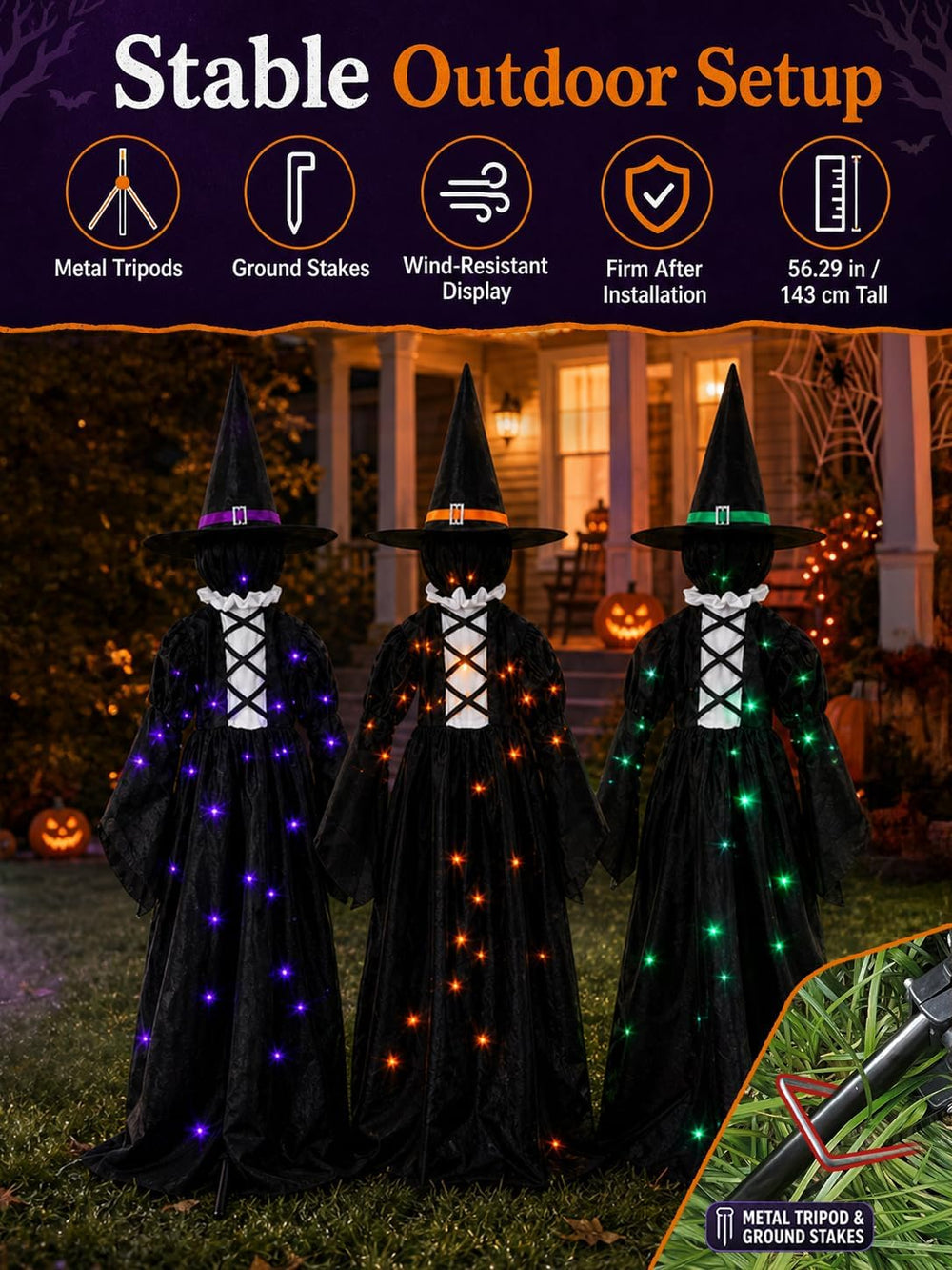 HOMELEX 3 Lighted Witches Halloween Yard Decorations, 59 in
