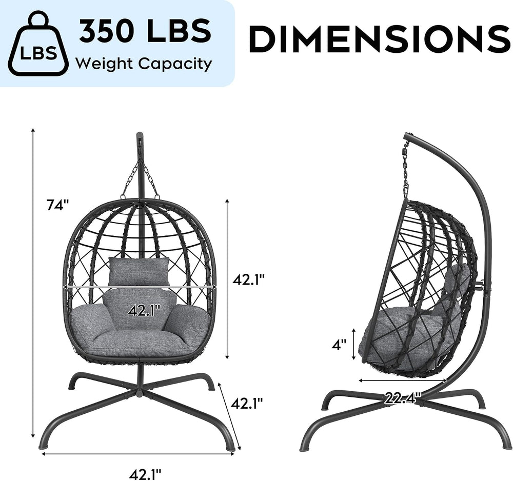 Hanging Egg Chair with Stand Patio Wicker Rattan Swing Chair Hammock Egg Chai...