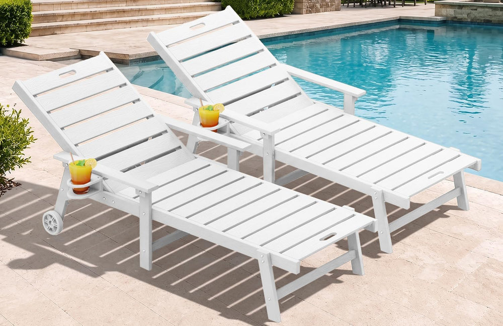 YEFU Lounge Chair Outdoor Set of 2, HIPS Chaise Lounge Outdoor, White | Loung...