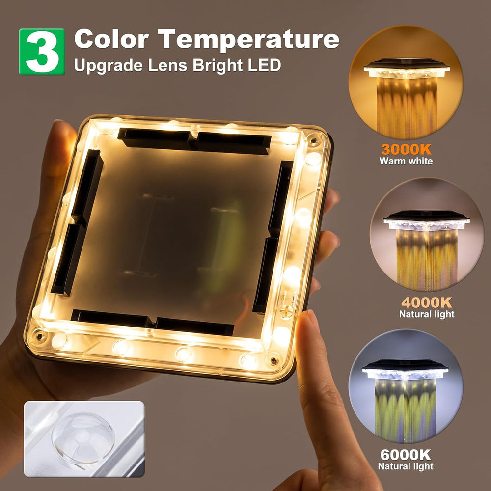 Upgraded Solar Post Cap Lights Outdoor 12pack, 3-in-1 Selectable Color (Warm ...