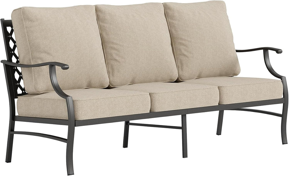 3-Seat Outdoor Patio Sofa, Metal Frame, Beige