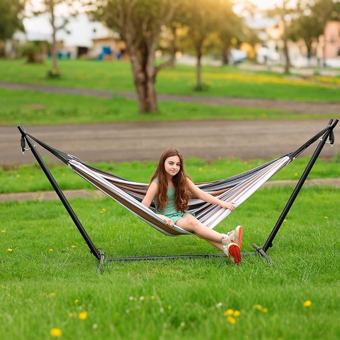 SZHLUX Double Hammock with Stand Included 450lb Capacity Steel Stand, Premium...