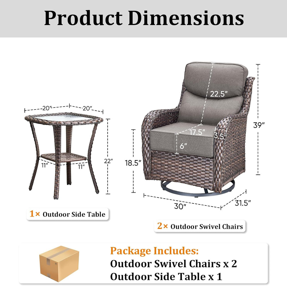 Luxury Outdoor Swivel Rocker Patio Chairs Set of 3, High Back Swivel Patio Ch...