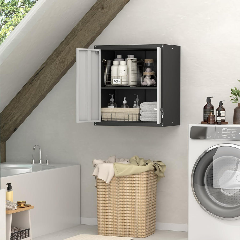 Metal Garage Storage Cabinet, Metal Wall Cabinets with Doors and Shelves, Ste...