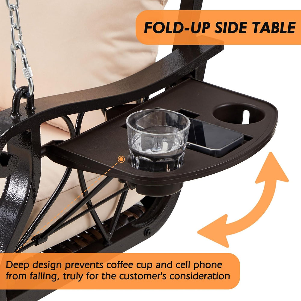 ZZW 3-Person Wicker Porch Swing Chair Heavy Duty 900 LBS Outdoor Rattan Patio...