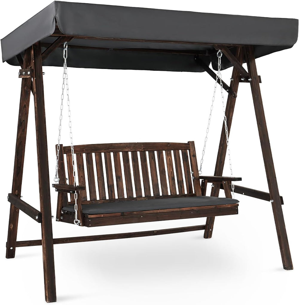 VINGLI 4FT Heavy Duty Wooden Porch Swing with Stand and Canopy, Rustic